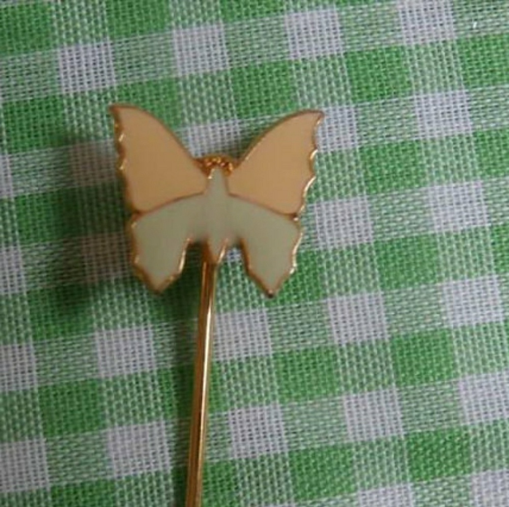 Vintage 80s Era Butterfly Stick Pin Small Brooch Peach, Light Blue Retro Colors